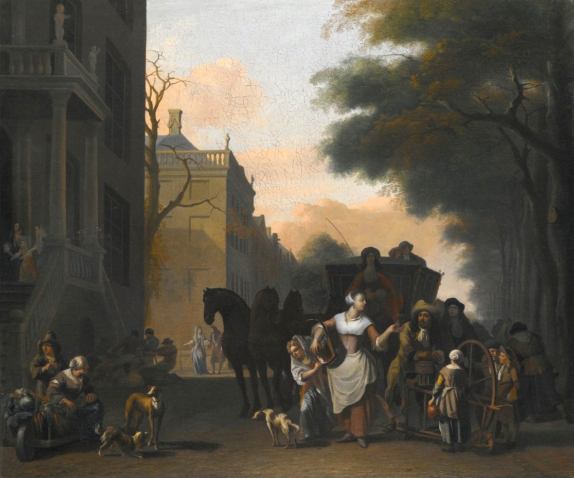 maid flirting with a knife grinder on a canal